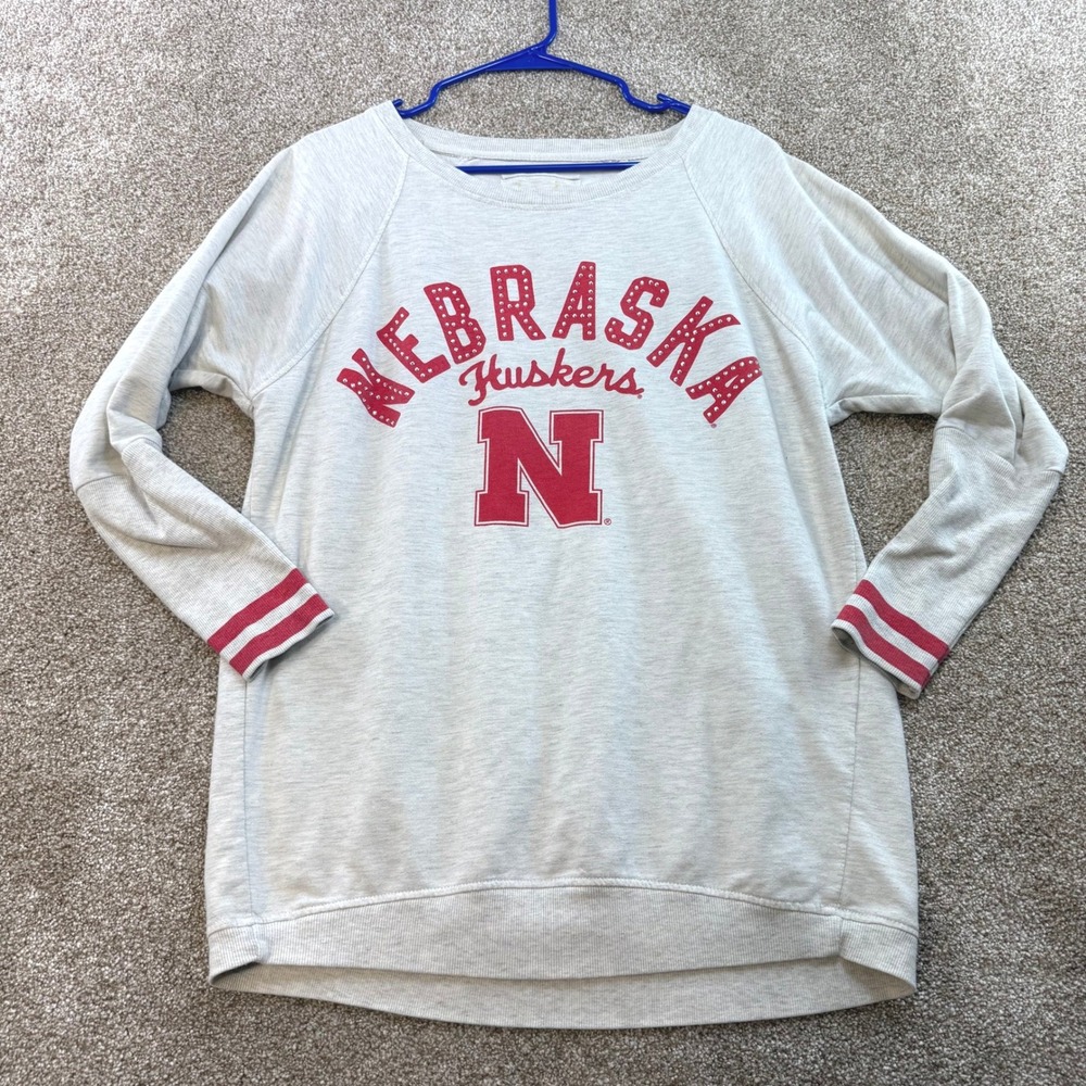 Touch by Alyssa Milano Nebraska Huskers Women M Gray Sweatshirt Rhinestone NU